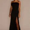 Feather Trim Straight Neck Sheath With Slit
