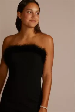 Feather Trim Straight Neck Sheath With Slit -Floral Applique Dresses Shop 10032N MBLACK PRM PROD9 128 1