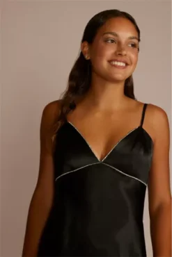 Rhinestone Trimmed Satin Sheath Dress -Floral Applique Dresses Shop 10040 MBLACK PRM PROD9 084 1