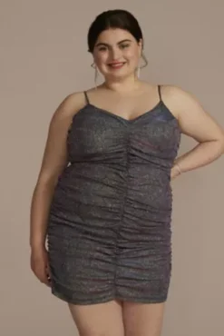 Iridescent Ruched Mini V-Neck Dress -Floral Applique Dresses Shop 11351W MIRIDESCENT HC PROD6 2004