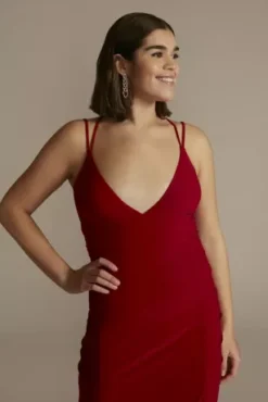 Ruched Panel Plunging Sheath Gown -Floral Applique Dresses Shop 12301W MRED PROM PROD1 098