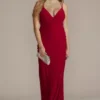 Ruched Panel Plunging Sheath Gown