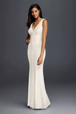 Allover Lace V-Neck Sheath Wedding Dress 1 Allover Lace V-Neck Sheath Wedding Dress
