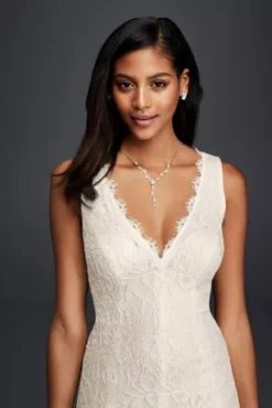 Allover Lace V-Neck Sheath Wedding Dress 6 Allover Lace V-Neck Sheath Wedding Dress -Floral Applique Dresses Shop 183626DB MIVORY DBSTU PROD2 069