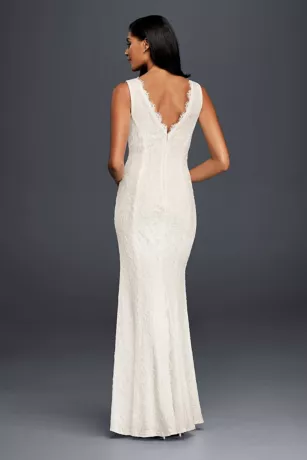 Allover Lace V-Neck Sheath Wedding Dress 2 Allover Lace V-Neck Sheath Wedding Dress - Image 2