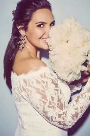 Off-the-Shoulder Long Sleeve Lace Draped Gown 5 Off-the-Shoulder Long Sleeve Lace Draped Gown - Image 5