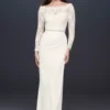 Off-the-Shoulder Long Sleeve Lace Draped Gown