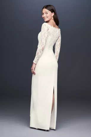 Off-the-Shoulder Long Sleeve Lace Draped Gown 2 Off-the-Shoulder Long Sleeve Lace Draped Gown - Image 2
