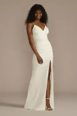 Ruched Spaghetti Strap Sheath Wedding Dress