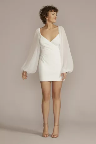 Long Sleeve Chiffon Sweetheart Mini A-Line 1 Long Sleeve Chiffon Sweetheart Mini A-Line