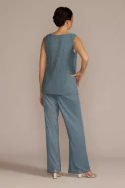 Three Piece Rhinestone Trimmed Chiffon Pantsuit -Floral Applique Dresses Shop 2593 SLATE MOB PROD2 279