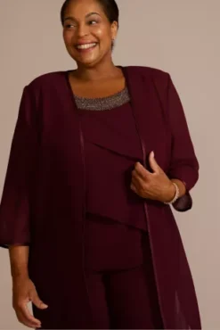 Plus Size Three-Piece Tiered Chiffon Pantsuit -Floral Applique Dresses Shop 27854 20MBURGUNDY MOB PROD9 1471