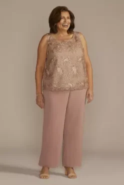 Plus Size Three-Piece Lace And Georgette Pantsuit -Floral Applique Dresses Shop 27975W ROSEGOLD MOB PROD2 139