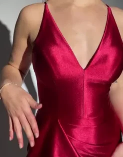 Stretch Satin V-Neck Tank Dress 11 Stretch Satin V-Neck Tank Dress -Floral Applique Dresses Shop 2821BN PDP