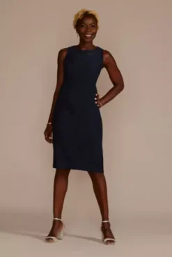 Embellished Textured Knit Jacket Sheath Dress -Floral Applique Dresses Shop 28802 NAVY MOB PROD10 1988