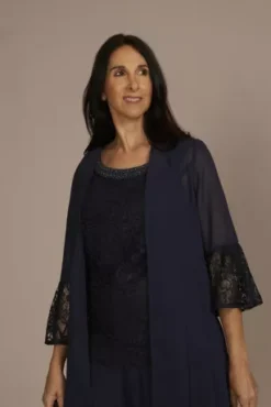 Three-Piece Georgette Lace Pantsuit -Floral Applique Dresses Shop 28899 MNAVY MOB PROD7 1146