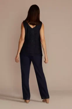 Three-Piece Georgette Lace Pantsuit -Floral Applique Dresses Shop 28899 MNAVY MOB PROD7 1201