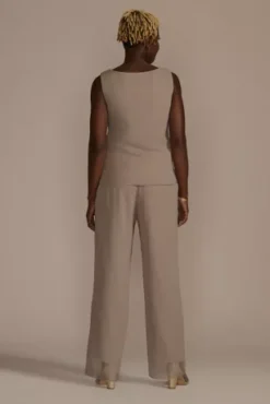 Embellished Three-Quarter Sleeve Pantsuit -Floral Applique Dresses Shop 28947 LATTE MOB PROD10 4074