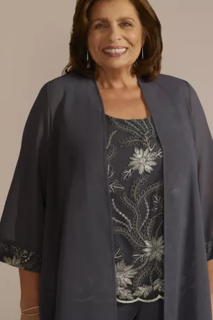 Three Piece Georgette Duster Pantsuit Set 3 Three Piece Georgette Duster Pantsuit Set - Image 3