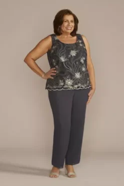 Three Piece Georgette Duster Pantsuit Set 8 Three Piece Georgette Duster Pantsuit Set -Floral Applique Dresses Shop 29180W SLATE MOB PROD2 153