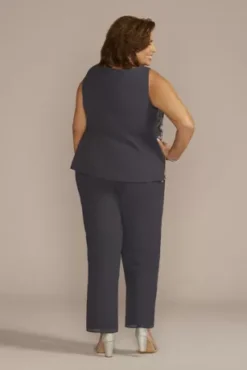 Three Piece Georgette Duster Pantsuit Set 9 Three Piece Georgette Duster Pantsuit Set -Floral Applique Dresses Shop 29180W SLATE MOB PROD2 175