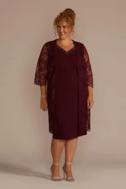 Short Beaded V-Neck Dress With Sheer Sleeve Jacket