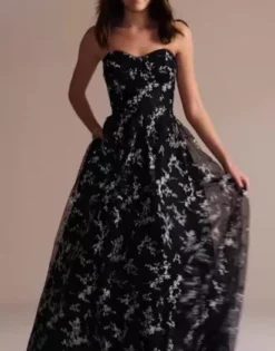 Strapless Glitter Mesh Ball Gown With Corset -Floral Applique Dresses Shop 3024BN1 NAVYPERI PRM