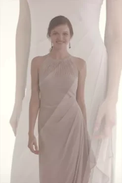 Sleeveless Long Mesh Dress With Illusion Neckline -Floral Applique Dresses Shop 4XLF15662 BISCOTTI BM VID VER 15S