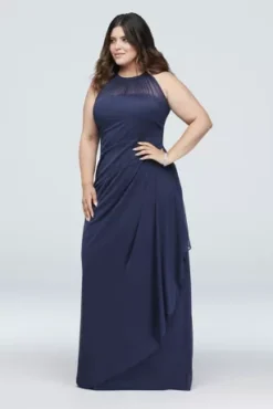 Sleeveless Long Mesh Dress With Illusion Neckline -Floral Applique Dresses Shop 4XLF15662 ZZZ1