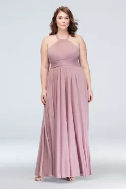High-Neck Mesh Bridesmaid Dress With Full Skirt -Floral Applique Dresses Shop 4XLF19931 ZZZ1