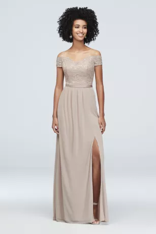 Off-the-Shoulder Lace And Mesh Bridesmaid Dress 1 Off-the-Shoulder Lace And Mesh Bridesmaid Dress