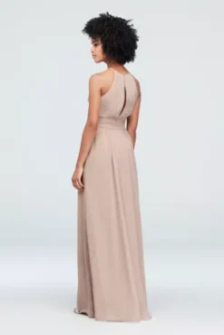 High-Neck Chiffon Bridesmaid Dress With Keyhole -Floral Applique Dresses Shop 4XLF19953 BISCOTTI BM PROD8 085