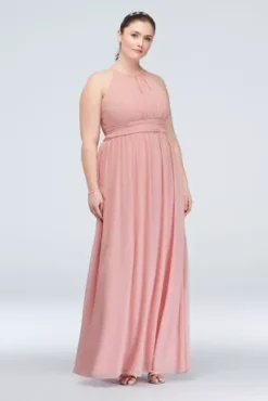 High-Neck Chiffon Bridesmaid Dress With Keyhole -Floral Applique Dresses Shop 4XLF19953 ZZZ1
