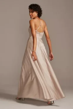Spaghetti Strap Satin A-Line Long Bridesmaid Dress -Floral Applique Dresses Shop 4XLF20131 BISCOTTI BM PROD9 170