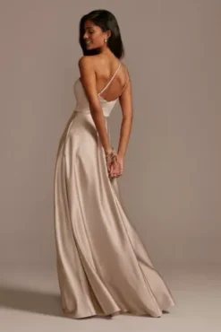 One Shoulder Satin A-Line Long Bridesmaid Dress -Floral Applique Dresses Shop 4XLF20135 BISCOTTI BM PROD3 105 back