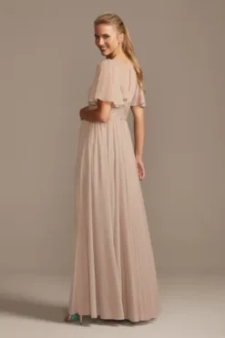 Flutter Sleeve Mesh Maternity Bridesmaid Dress -Floral Applique Dresses Shop 4XLF20167 BISCOTTI BM PROD10 133