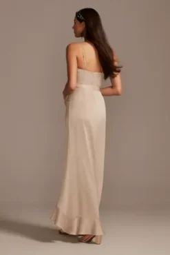 Spaghetti Strap Crepe Ruffle Bridesmaid Dress -Floral Applique Dresses Shop 4XLF20208 BISCOTTI BM PROD3 098