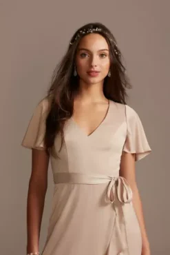 Flutter Sleeve Crepe Satin Ruffle Bridesmaid Dress -Floral Applique Dresses Shop 4XLF20209 BISCOTTI BM PROD3 087