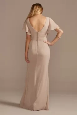 Flutter Sleeve Bridesmaid Dress With Cascade -Floral Applique Dresses Shop 4XLF20320 BISCOTTI BM PROD11 083