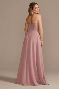 Lace Chiffon Spaghetti Strap Long Bridesmaid Dress -Floral Applique Dresses Shop 4XLF20356 QUARTZ BM PROD4 369