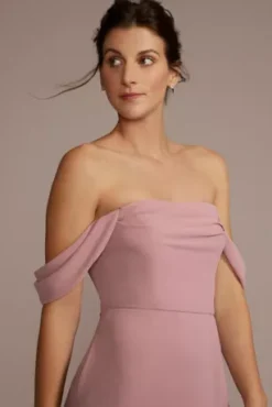 Chiffon Cowl Off-the Shoulder Bridesmaid Dress -Floral Applique Dresses Shop 4XLF20538 Quartz BM PROD11 059