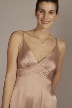 Stretch Charmeuse Empire Waist Bridesmaid Dress -Floral Applique Dresses Shop 4XLF20559 SAND BM PROD3 093 detail