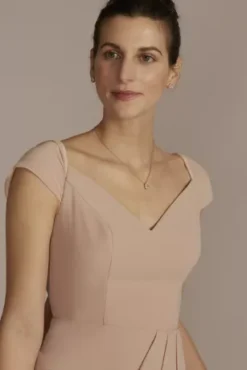 Chiffon Cap Sleeve Tie Back Bridesmaid Dress -Floral Applique Dresses Shop 4XLF20576 SAND BM PROD3 090 detail