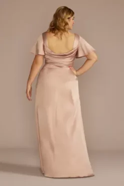 Short Sleeve Stretch Charmeuse Bridesmaid Dress -Floral Applique Dresses Shop 4XLF20628 SAND BM PROD3 aa