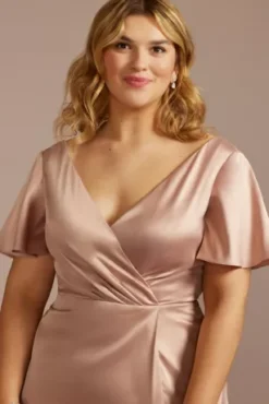 Short Sleeve Stretch Charmeuse Bridesmaid Dress -Floral Applique Dresses Shop 4XLF20628 SAND BM PROD3 aaa