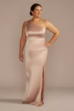 Stretch Satin One-Shoulder Sheath Bridesmaid Dress -Floral Applique Dresses Shop 4XLF20639 SAND BM PROD3 a