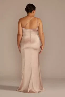 Stretch Satin One-Shoulder Sheath Bridesmaid Dress -Floral Applique Dresses Shop 4XLF20639 SAND BM PROD3 aa