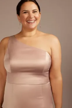 Stretch Satin One-Shoulder Sheath Bridesmaid Dress -Floral Applique Dresses Shop 4XLF20639 SAND BM PROD3 aaa