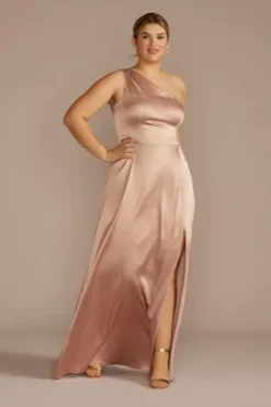 Stretch Charmeuse One-Shoulder Bridesmaid Dress 9 Stretch Charmeuse One-Shoulder Bridesmaid Dress -Floral Applique Dresses Shop 4XLF20683 SAND BM PROD3 a