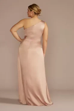 Stretch Charmeuse One-Shoulder Bridesmaid Dress 10 Stretch Charmeuse One-Shoulder Bridesmaid Dress -Floral Applique Dresses Shop 4XLF20683 SAND BM PROD3 aa